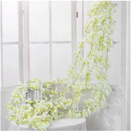 Kunstbloem Rotan Enkel 1,8m 135 stuks Bloemenhoofd Levendig Decoratief Zijde Plastic Hangend Nep wit