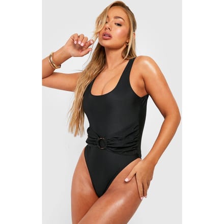 boohoo Dames O-ring Scoop Badpak | Zwart | Maat: 44