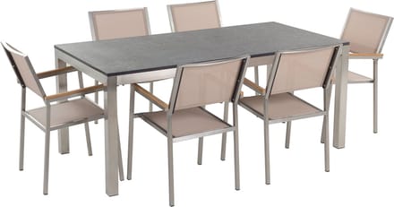 GROSSETO - Tuinset met 6 stoelen- Beige/Zwart - Graniet