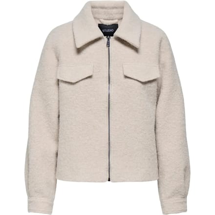 Only beige dames jas   Punt kraag   Regular fit   Structuur patroon   Ritssluiting   Lange mouw Beige M