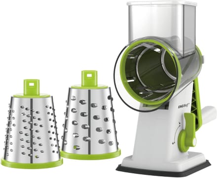 KINGHOFF Draaiende Rasp 3-in-1 - Groen - Met 3 Verwisselbare RVS Drums - Zuignap - KH-1960 - Handrasp - Multifunctionele Rasp