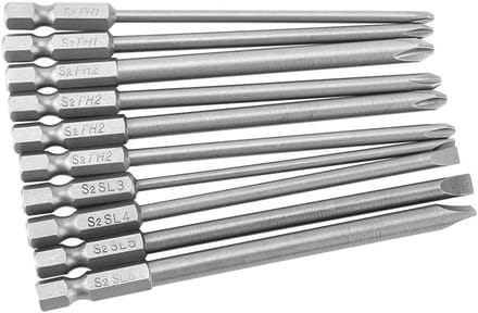 Set van 10 Magnetische Schroevendraaier Bits, 1/4 Inch Hex, 100mm S2 Staal, Phillips PH1 PH2 en Sleuf Bits voor Precisiewerk