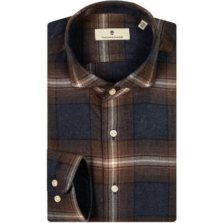 Thomas Maine Overhemd Roma Modern Kent Two-Ply Flanel Tartan Check Bruin-Navy / male