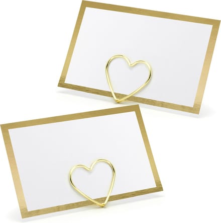Naamkaartjes/plaatskaarten met houders - Hartje - Bruiloft - 20x sets - goud