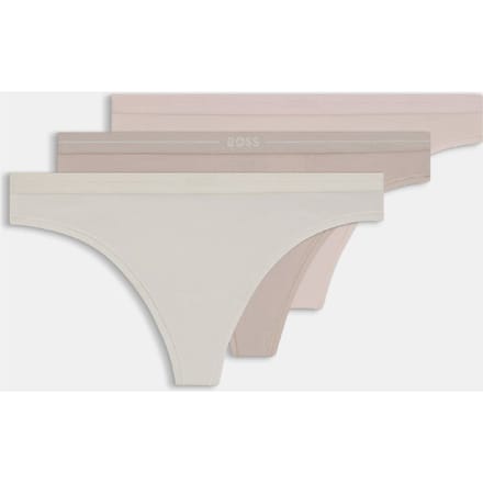 Dames Boss 3-pack stringtanga's met logo en tailleband in diverse kleuren.