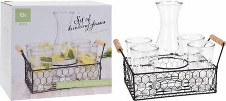 Limonadeglazen en Karaf met Houder, 6 dlg.