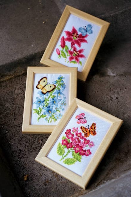 Miniatuur kit Bloemen en vlinders set van 3 - Vervaco - PN-0157101