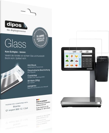 dipos – 2x Pantserfolie geschikt voor Bizerba Q1 expert 800 12.1 Zoll | 9H Screenprotector