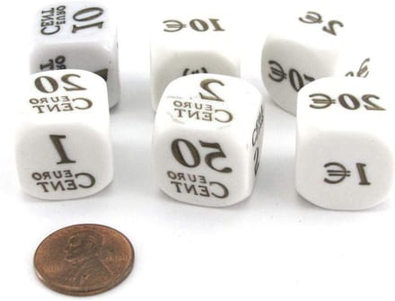 Dobbelstenen Set - Spel accessoires - Spel avonden - Geld thema - 6 stuks 20mm - Multicolor