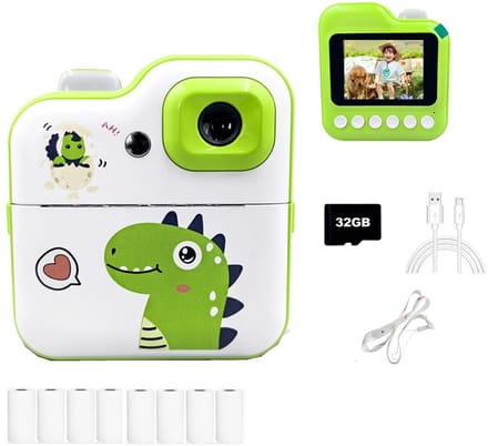 iTeck Digitale Kindercamera - Kindercamera met foto printer - inclusief 32gb micro sd kaart - Dinosaurus speelgoed - Plus pakket
