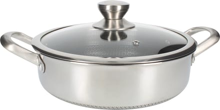 Cheffinger Lage Braadpan met Deksel - 24cm - RVS - Honingraat - Inductie