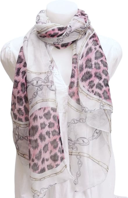 Lange Dunne Sjaal - Print - Grijs/Roze - 180 x 80 cm (2131#)