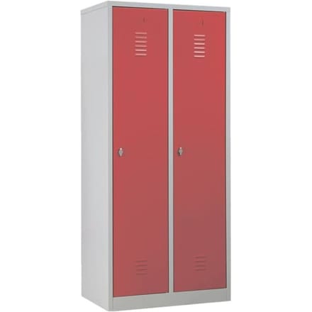 Kledinglocker, 2 deuren, B 800 x H 1800 mm Hangslot, lichtgrijs/rood