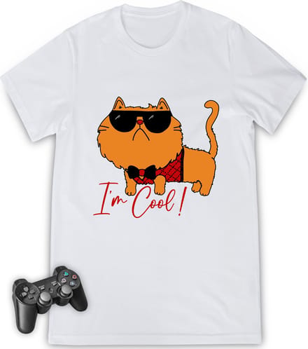 Jongens tshirt - grappige I'm Cool Cat print  - Maten 92 t/m 164 - Shirt kleuren wit en zwart.