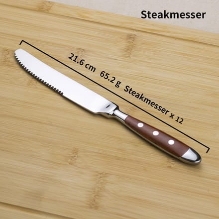 Dailygoods- Steakmessen set van 12 stuks - Gekarteld - Roestvrij staal - Bruine handgrepen - Hittebestendig - Functioneel design - Bestekset