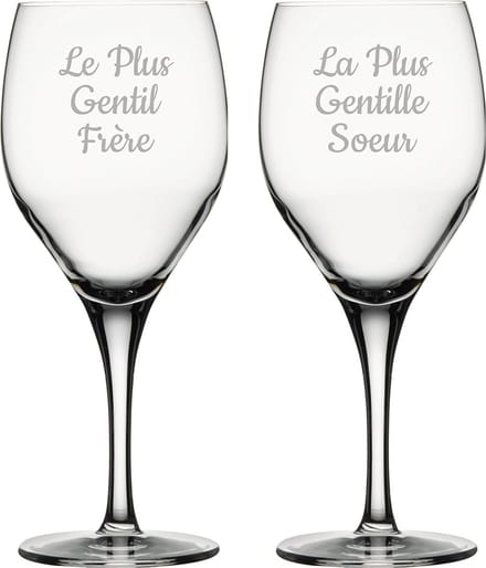 Witte wijnglas gegraveerd - 34cl - Le Plus Gentil Frère & La Plus Gentille Soeur