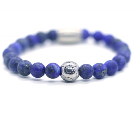 IbizaMen KIDS - Jongens - armband - Lapis Lazuli - voetbal - RVS - 6mm - 17cm
