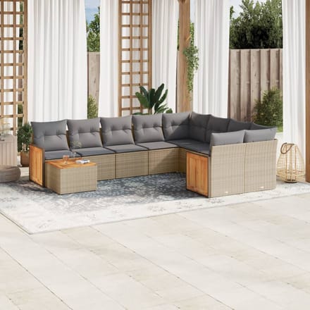 vidaXL - 10-delige - Loungeset - met - kussens - poly - rattan - beige
