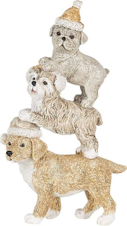 Clayre & Eef Beeld Hond 10x4x18 cm Grijs Beige Kunststof