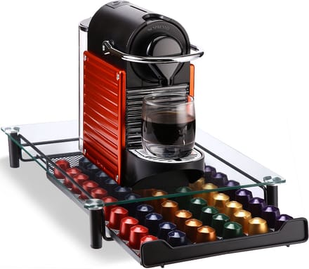 Behave Capsulehouder - Uitschuifbare lade - Glas - Cuphouder - Zwart - Geschikt voor 60 Nespresso capsules