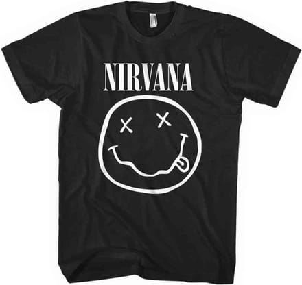 Nirvana - White Happy Face Heren T-shirt - L - Zwart