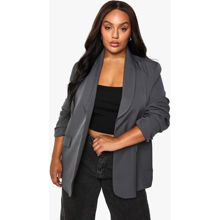 boohoo Dames Plus Geweven Dubbelgeknoopte Oversized Blazer | Grey | Maat: 18