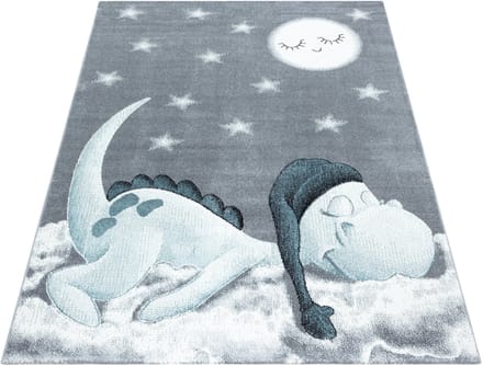 Vloerkleed kinderkamer Bambi - Dino - blauw - 160x230 cm