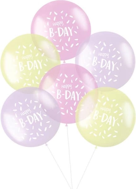 Ballonnen XL Pastel 'Happy B-day' Roze 48cm - 6 stuks