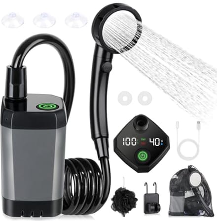Draagbare Campingdouche met Temperatuurweergave en Pomp - 6000 mAh Outdoor Douche Set