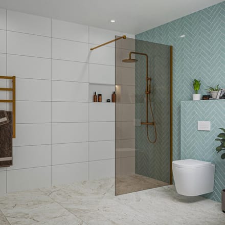FugaFlow Eccelente Vetro inloopdouche badkamer - 100x200cm - rookglas - wandarm - geborsteld koper