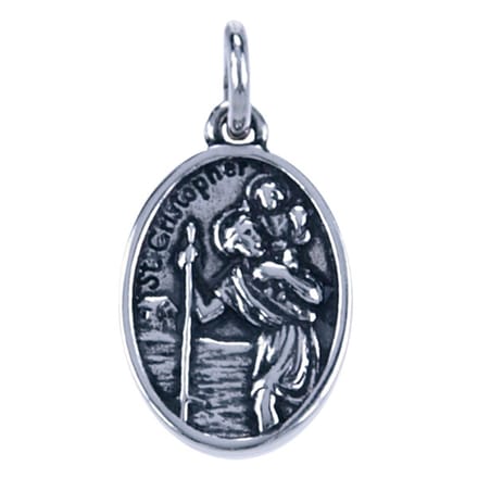 Zilveren Heilige Christoffel ketting hanger - ovaal 2
