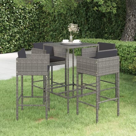 vidaXL - 5-delige - Tuinbarset - met - kussens - poly - rattan - grijs