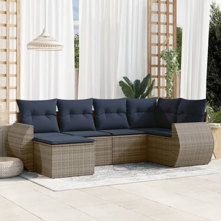 vidaXL - 6-delige - tuinbankset - met - kussens, - grijs - polyrotan