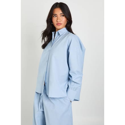 boohoo Dames Oversized Shirt Met Linnen Look | Blauw | Maat: 36