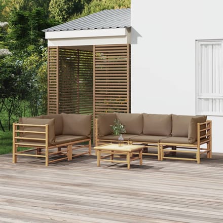 vidaXL - 6-delige - Loungeset - met - kussens - bamboe - taupe