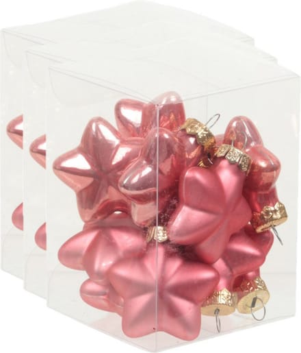 Othmar Decorations Kerstornamenten - sterren - 36x st - bubblegum roze - 4 cm - glas - kerstversiering
