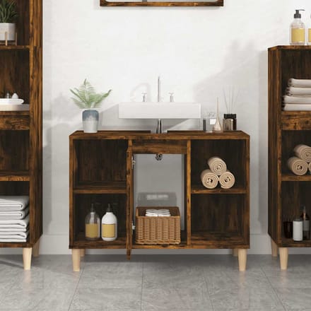 vidaXL - Wastafelkast - 80x33x60 - cm - bewerkt - hout - gerookt - eikenkleurig
