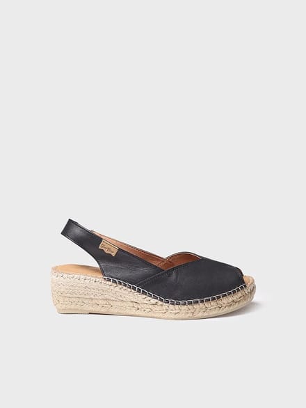 Dames leren espadrille met open neus en sleehak | BERNIA-P