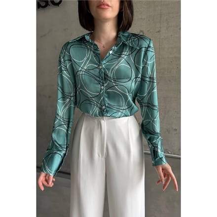 Geometrisch Patroon Lange Mouw Shirt met Knoopsluiting