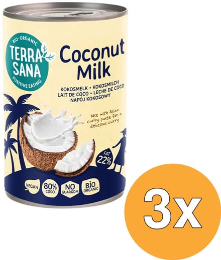 3x Terrasana Kokosmelk 22% Vet Bio (400 ml)