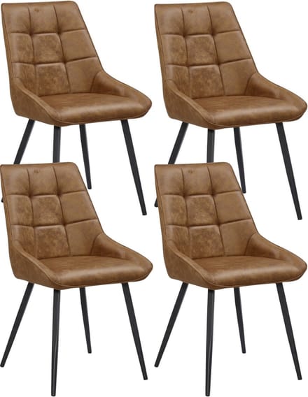 Colenis® - Dansk Eetkamerstoel - Set Van 4 - Cognac - Microfiber Stof - Industrieel - Stoel