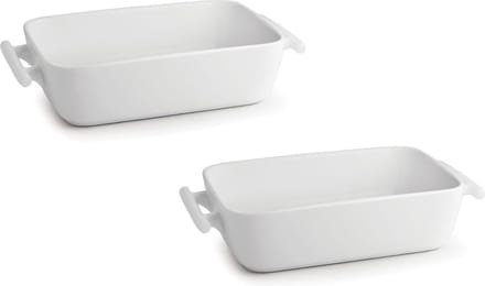 BonBistro Ovenschaal Yong Squito - 2 Stuks 1.1 Liter - Porselein - Wit - Vaatwasserbestendig En Ovenbestendig - 20 x 14 x 6 cm