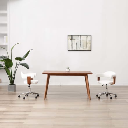 vidaXL - Eetkamerstoelen - draaibaar - 2 - st - gebogen - hout - en - kunstleer - wit