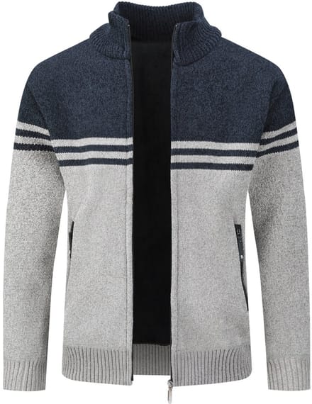 ALLTHEMEN Heren Cardigan met Opstaande Kraag - Gestreepte Ritssluiting - S