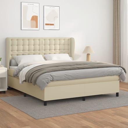 vidaXL - Boxspring - met - matras - kunstleer - crèmekleurig - 180x200 - cm