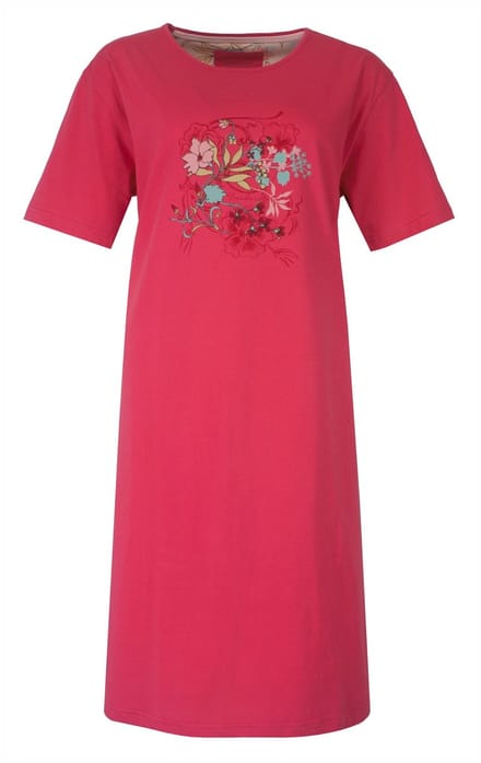 Tenderness Dames Nachthemd - Katoen - Bloemen Motief - Rood - Maat S