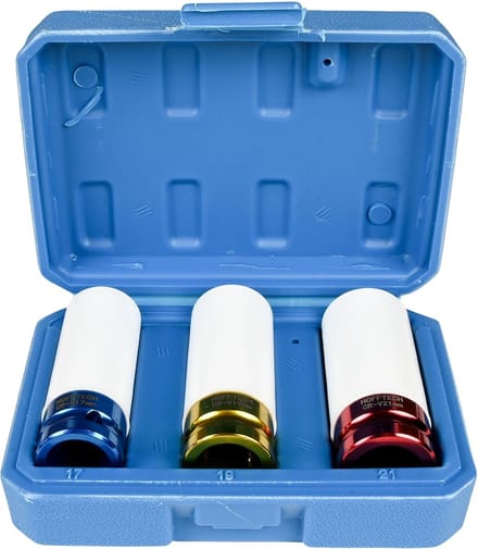 Hofftech Slag-krachtdop set - 17, 19, 21 mm - CrV staal - 3 stuks - kleurgecodeerd