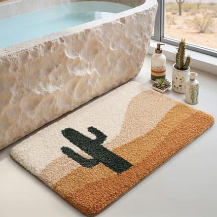 PromoHome Badmat 40x60 cm Antislip Zachte Absorberende Wasbare Badkamer Mat Terracotta Cactus