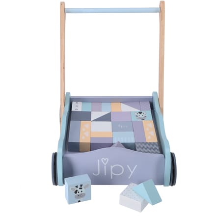 Jipy Houten Blokkenkar Met Blokken Paars/Blauw
