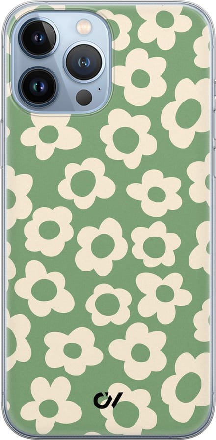 Hoesje geschikt voor Apple iPhone 13 Pro Max - Retro Cute Flowers - - Groen - Apple - Casevibes